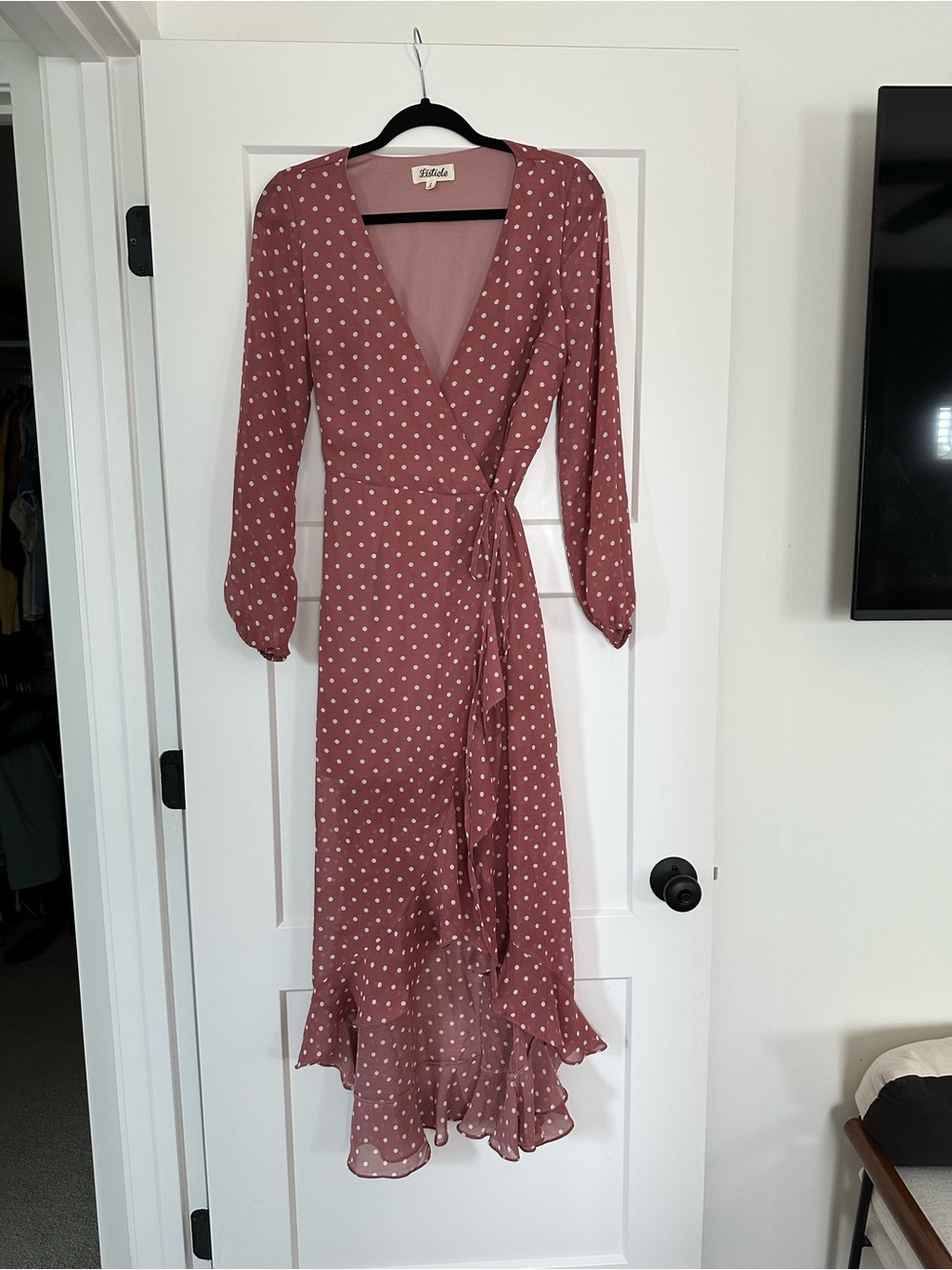 Listicle Dusty Rose Polka Dot Wrap Maxi Dress